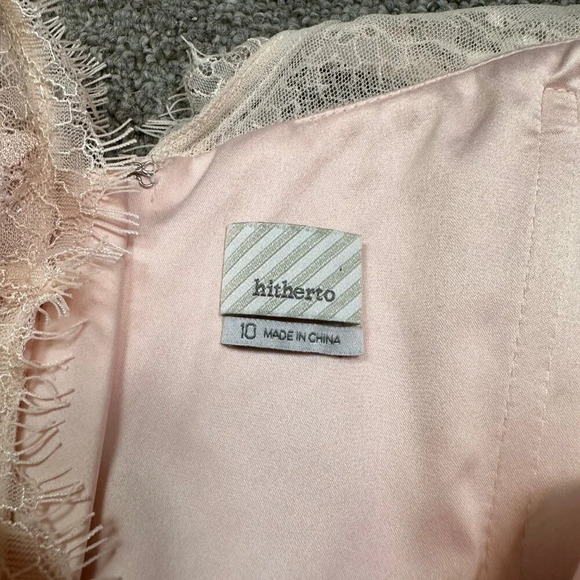 Hitherto Anthropologie BHLDN Fleur Blush Pink Lace Sleeve Bridesmaid Dress Sz 10 - Picture 4 of 9